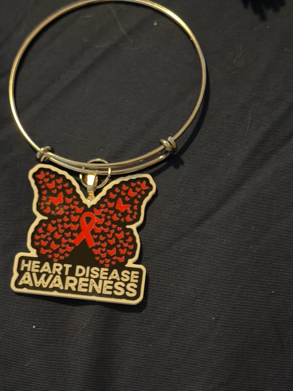 Heart Disease Awareness Red Butterfly Charm Bangle Bracelet